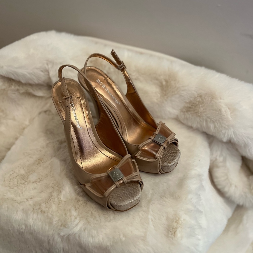 BCBGeneration Peep-Toe Slingback Heeled Sandals - 6B / 36